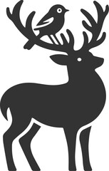 A deer with a small bird perched on its antlers animal vector silhouette