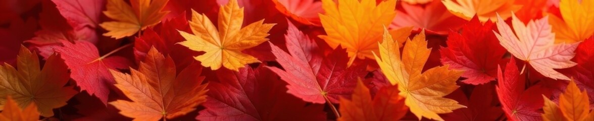 Crisp, vibrant pile of red, orange, yellow leaves , heap, russet