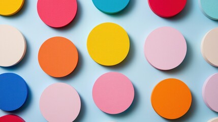 Colorful Circles Abstract Background: A vibrant display of multicolored circles arranged in a visually appealing pattern against a light blue backdrop.