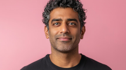 Obraz premium An attractive Indian man in his late thirties with short curly hair and stubble, generative AI