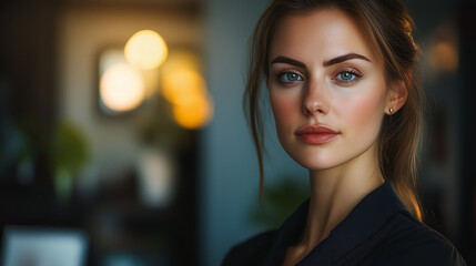Professional woman portrait conveys strength and confidence, ready to tackle business challenges with determination and poise