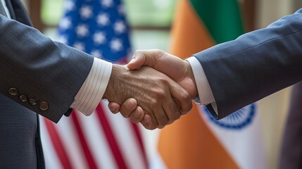 Handshake symbolizes cooperation between India and USA in diplomatic relations at an official meeting