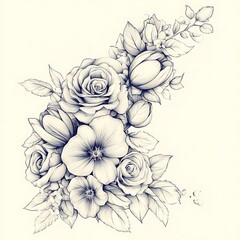 Fototapeta premium Elegant Floral Bouquet Pencil Sketch Drawing Art