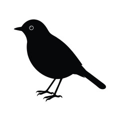 American Robin Silhouette Vector | Black and White Robin Bird Illustration