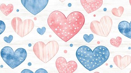 Watercolor Hearts Seamless Pattern Pink Blue Love Romantic Valentine s Wedding Texture Background