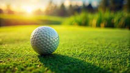 Obraz premium A golf ball gently resting on a lush green grass surface, with subtle ripples and texture , golf course
