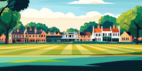 Obraz premium Illustrative depiction of houses and trees in a scenic landscape