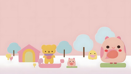 Cute cartoon scene background in minimalist style