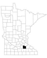 Map of rice County in Minnesota state on white background. single County map highlighted by black colour on Minnesota map. UNITED STATES, US