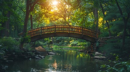 Beautiful shot of greenery and a bridge in the forest perfect for background
