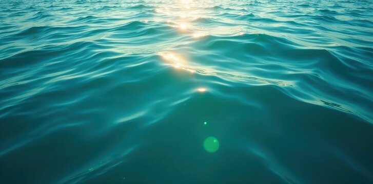Deep teal sea, soft sunlight illuminating surface ripples, spa, rest