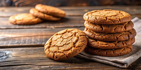Close-up of delicious ginger snaps cookies on a rustic wooden table , baking, cookie,  baking, cookie