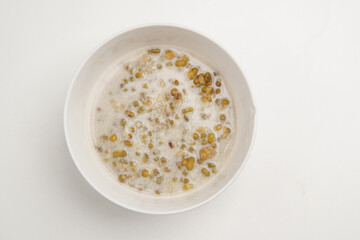 Bowl of Mung Bean Porridge or Bubur Kacang Hijau, Indonesian dessert porridge of mung beans.