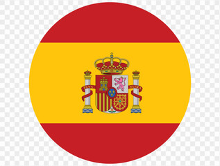 Obraz premium Circular icon featuring the Spain flag, isolated on transparent PNG background. Perfect for designs and digital projects. This high-quality, iconic red and yellow flag symbolizing Spain's unity 