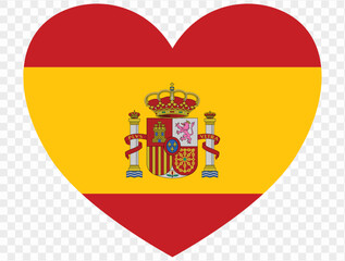 Fototapeta premium Heart shaped icon featuring the Spain flag, isolated on a transparent PNG background. Perfect for digital projects, logos, and presentations, showcasing the iconic red and yellow flag symbolizing