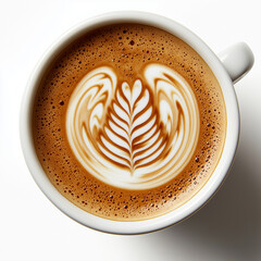 Coffee Cup with Latte Art Isolated on White Background
