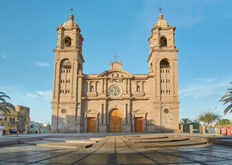 View of the Cathedral of Nuestra Señora del Rosario, the main temple in the city of Tacna.