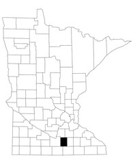 Map of waseca County in Minnesota state on white background. single County map highlighted by black colour on Minnesota map. UNITED STATES, US