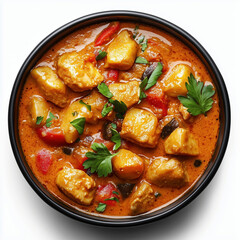Delicious Spicy Chicken Curry Bowl with Colorful Ingredients - A Flavorful Homecooked Traditional Cuisine Recipe