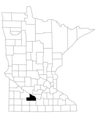Map of brown County in Minnesota state on white background. single County map highlighted by black colour on Minnesota map. UNITED STATES, US