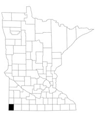 Map of Rock County in Minnesota state on white background. single County map highlighted by black colour on Minnesota map. UNITED STATES, US