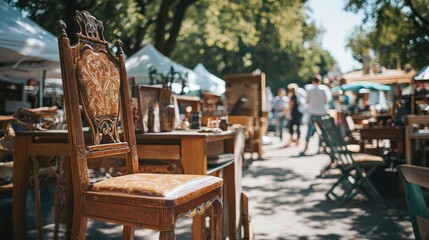 Antique Chair at Outdoor Market on Sunny Day