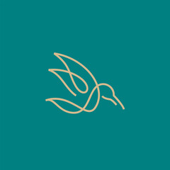 A Gold Hummingbird in Line Style Logo Design Vector
