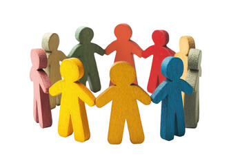 Figures of people standing in a circle and holding hands, isolated on transparent background