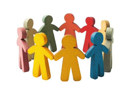 Figures of people standing in a circle and holding hands, isolated on transparent background - Powered by Adobe