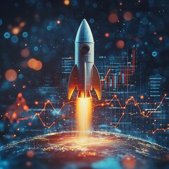 Fototapeta premium Rocket Launch, Global Growth, Data Visualization