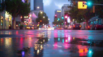 Rainy City Street Evening Lights