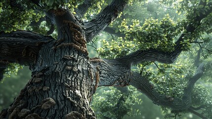 Fototapeta premium Photorealistic view of tree in nature with branches and trunk