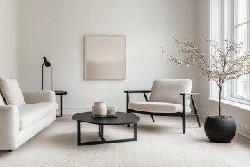 minimalistic and stylish living room showcasing modern furniture elegant decor items and soft lighting seamlessly blending