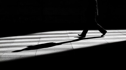 Solitary Stroll: A Silhouette in Black and White