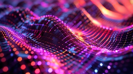 Abstract Wavy Patterns with Colorful Dots on Dark Background in Futuristic Style