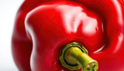Vibrant red bell pepper, glossy skin, perfectly isolated, paprika, white background
