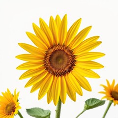Fototapeta premium Bright yellow petals unfolding from a central disk, sunflower flower, flowers, white background
