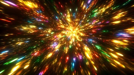 Obraz premium Dynamic explosion of iridescent light streams converging to a central point