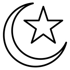Crescent Moon and Star Symbol Illustration Depicting Islam in Simple Graphic