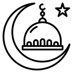 Mosque Dome with Crescent Moon and Star Minimalist Line Art