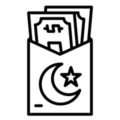 Envelope with Money and Crescent Moon Symbol Icon Outline Style