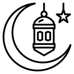 Ramadan Lantern with Moon and Star Decoration in Black Outline
