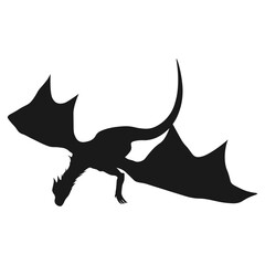 Flying Dragon Silhouette Isolated on White Background.