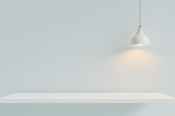 serene white desk with single incandescent bulb casting soft shadows inviting moment of contemplation minimalist design