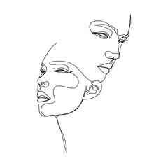 Set of woman faces and hairstyle continuous line drawing . female line art. Beauty woman fashion concept.vector illustration