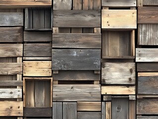 Rustic wooden box wall texture showing warm, neutral and cool toned woods