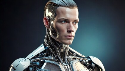 android with realistic synthetic skin, capable of displaying a range 