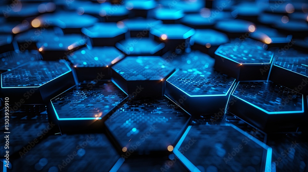 Wall mural abstract close up view of glowing blue hexagonal pattern