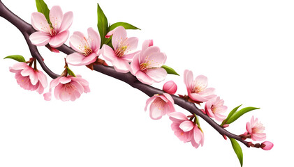 Obraz premium Peach tree branch loaded with pink flowers sits at the corner, blooming beautifully against a clear background