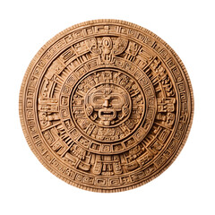 Fototapeta premium intricate circular Aztec calendar carving with detailed design, isolated on transparent background for cultural and historical artwork projects 